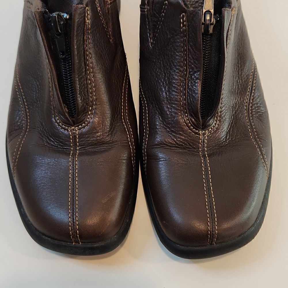 Ecco Leather Loafers Flats Comfort Shoes Brown Split Toe Zip Womens Sz 6 1/2 EUC - Picture 14 of 15